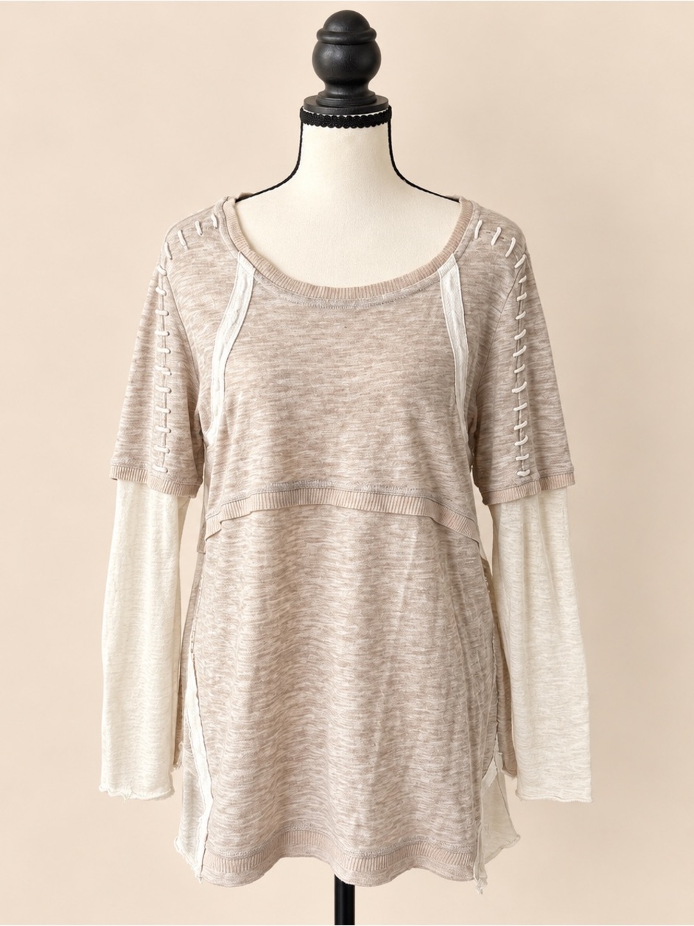 Y2K Vintage Artsy Mixed Texture Long Sleeve Top L